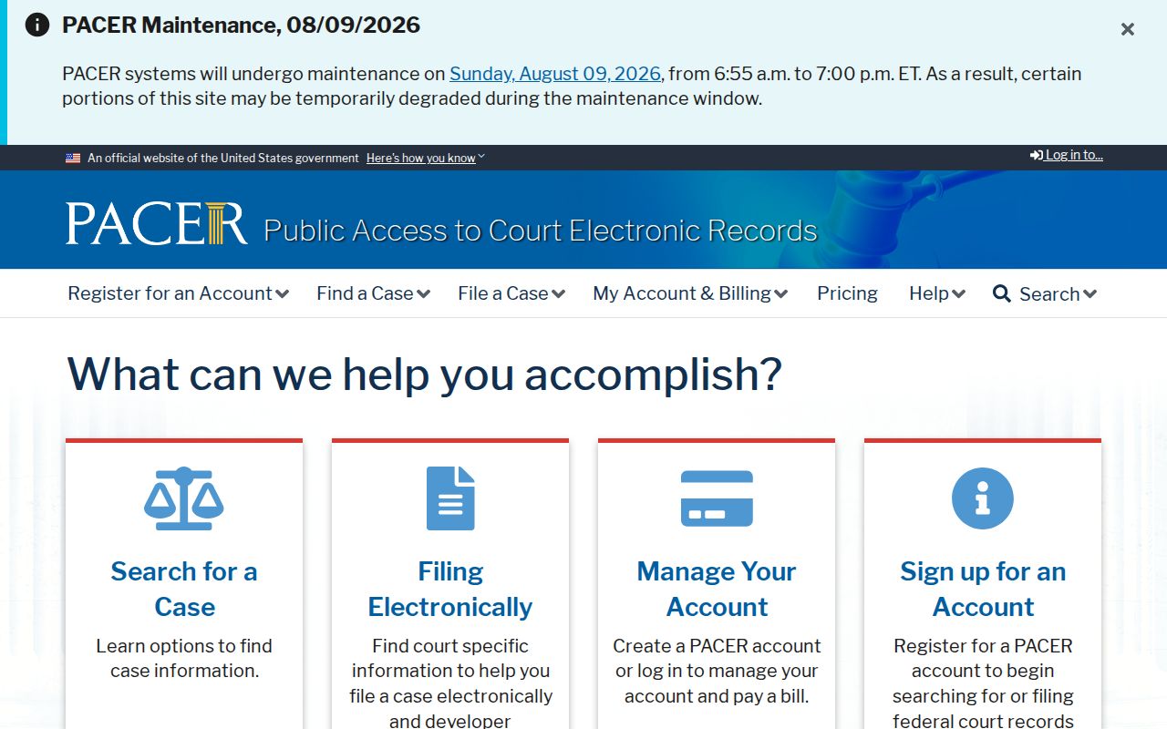 PACER federal court lookup for Blackwell criminal records