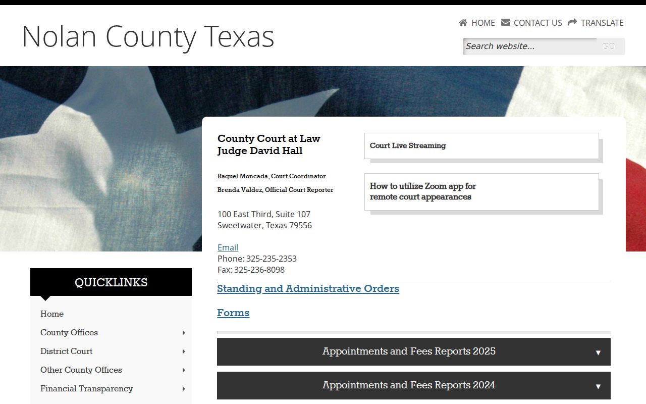 Nolan County Court at Law criminal case contact page