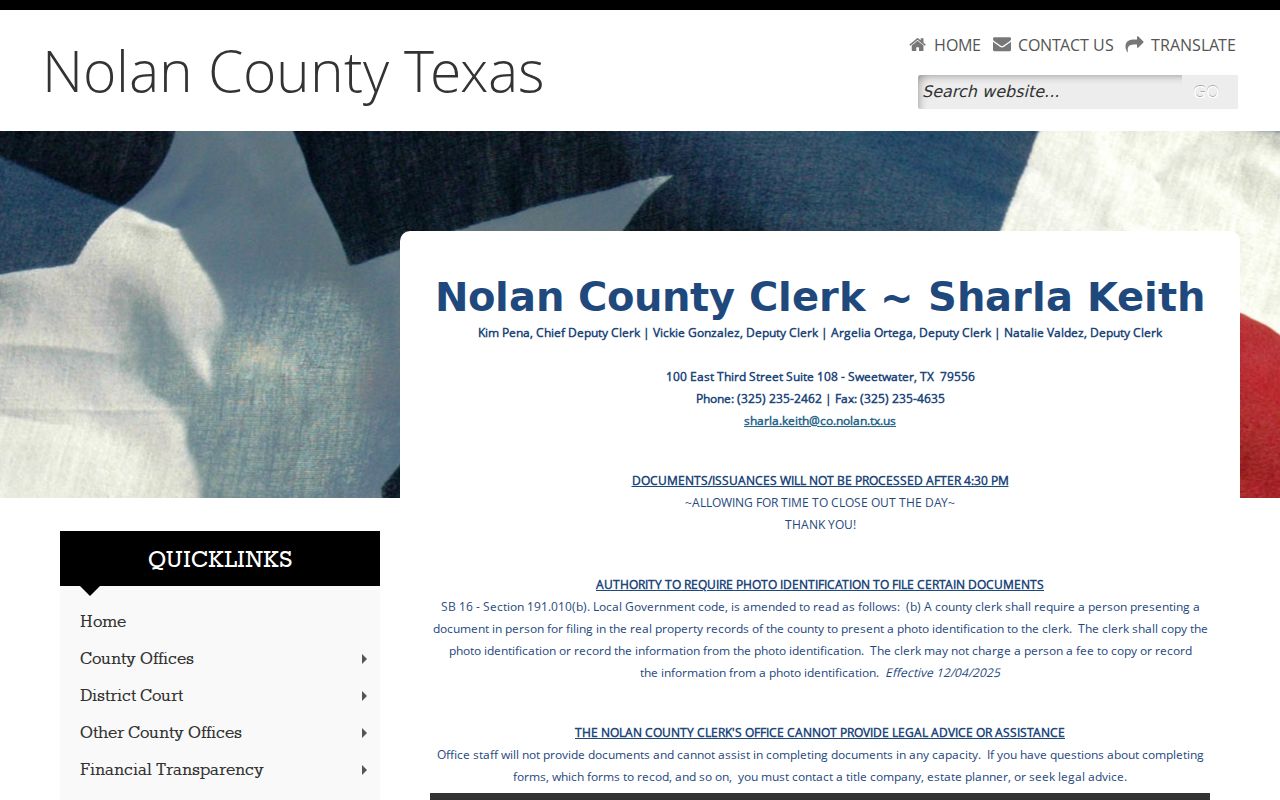 Nolan County misdemeanor court case records at the County Clerk