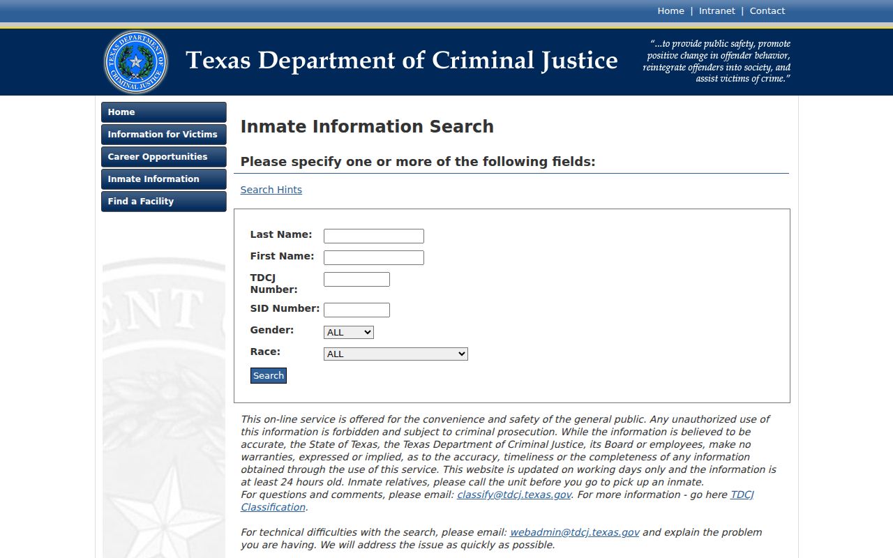 Roscoe criminal record follow-up through the TDCJ inmate search