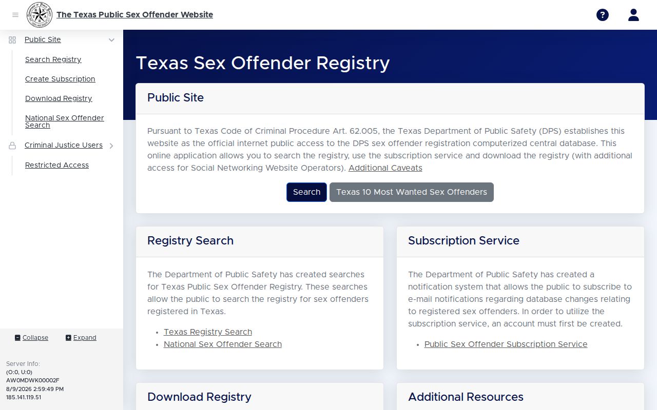 Texas DPS registry information for Nolan County offender records