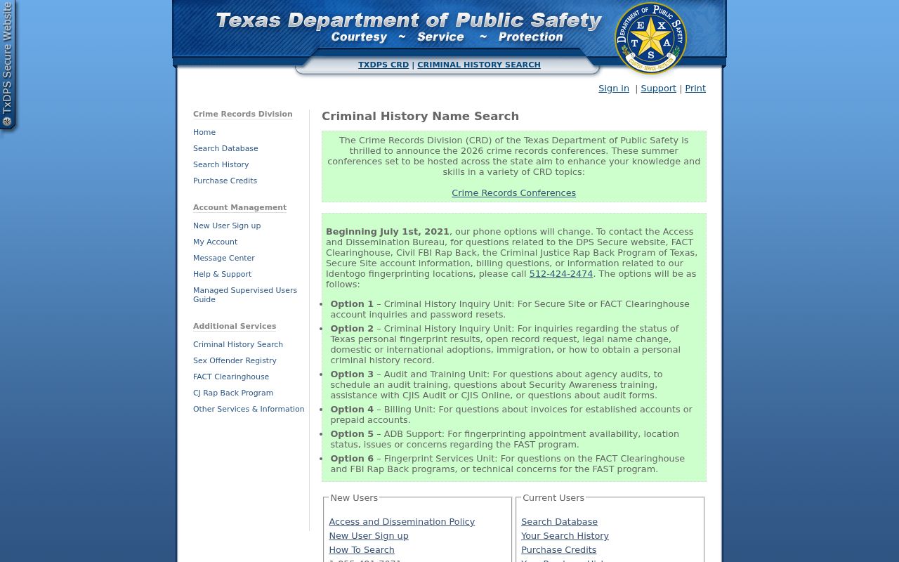 Texas DPS criminal record search used after a Sweetwater record check